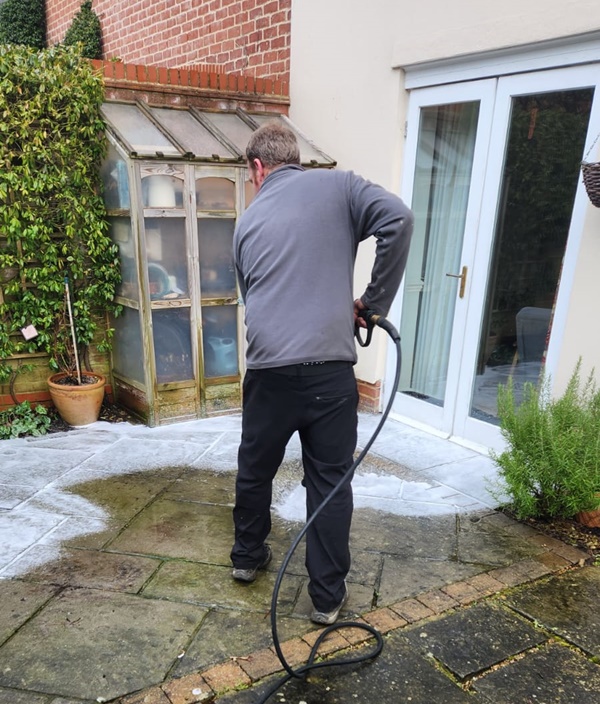 Jet washing a patio in Watton at Stone